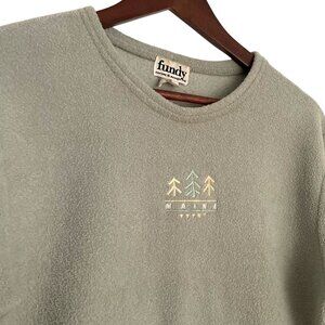 Vintage 90s Maine Crew Neck Sweatshirt M Embroidered Trees Fleece Sage Green